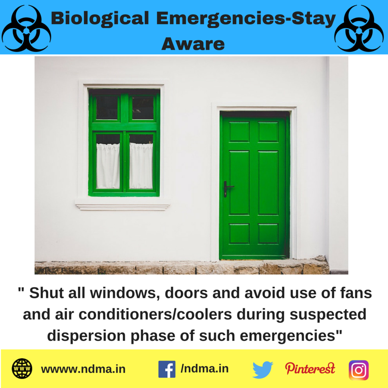 Shut all windows, doors and avoid use of fans and air conditioners/coolers during suspected dispersion phase of such emergencies